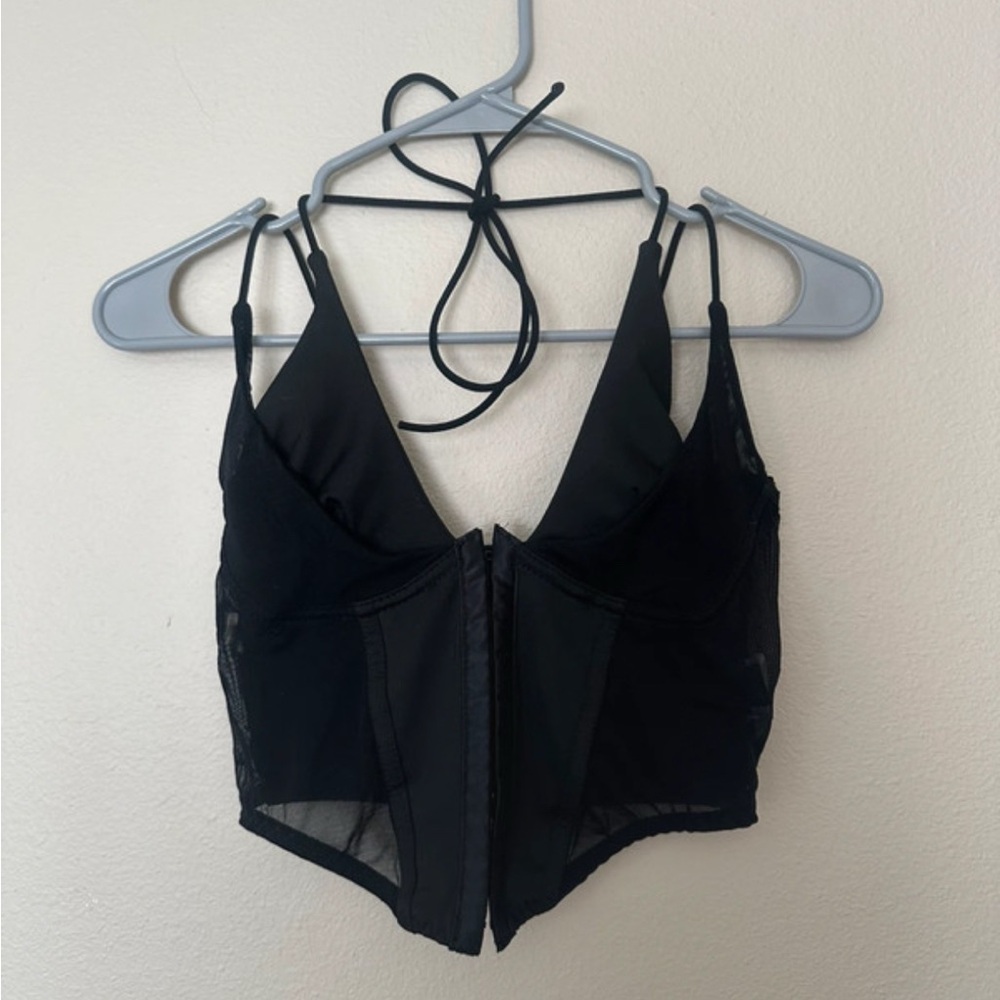 Black corset mesh crop top